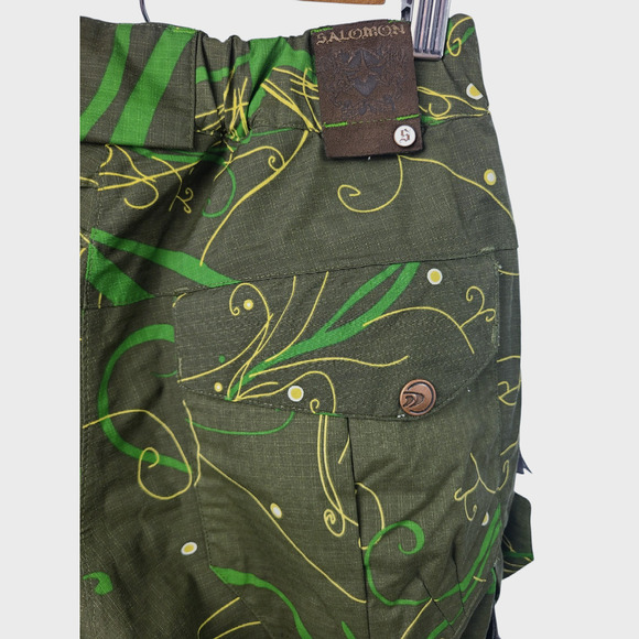 Salomon Snowlicious Women's Green Printed Cargo Clima Pro Snow Pants Size Small - Picture 9 of 13